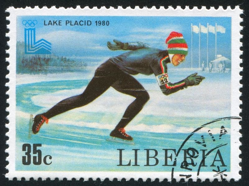 speed skating history stamp olympics