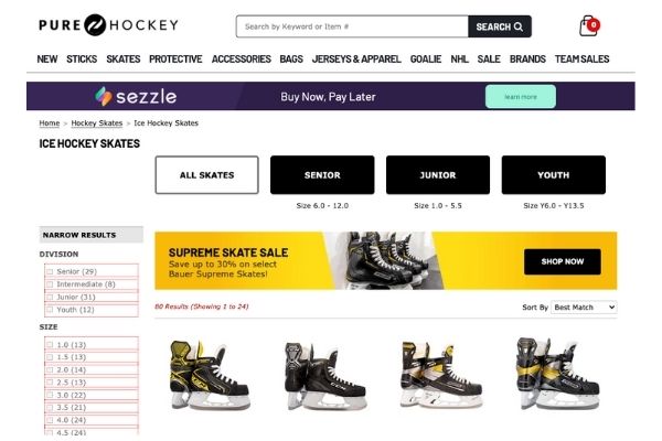 Pure hockey skates sale page hockey player gift idea